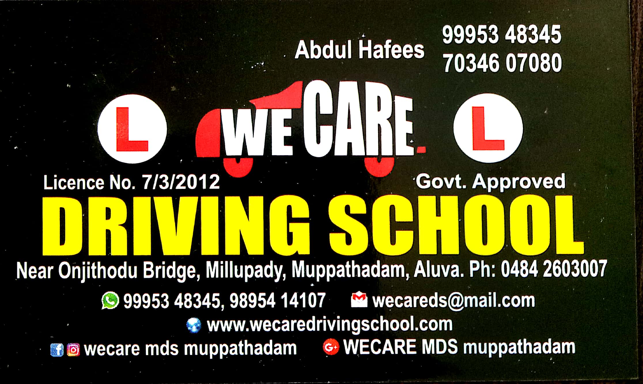 WE CARE DRIVING SCHOOL, DRIVING SCHOOL,  service in Aluva, Ernakulam