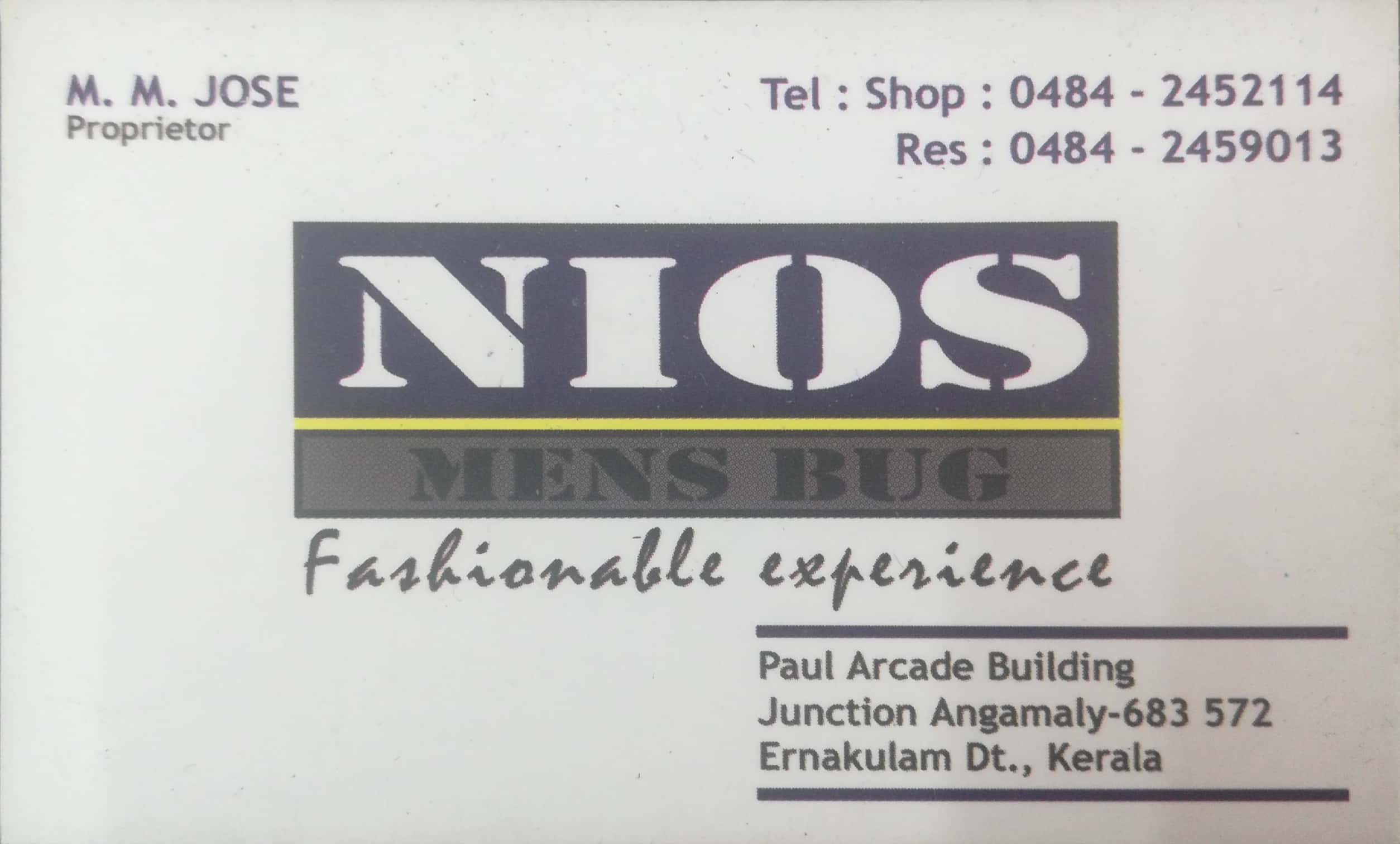 NIOS MENS BUG, GENTS WEAR,  service in Angamali, Ernakulam