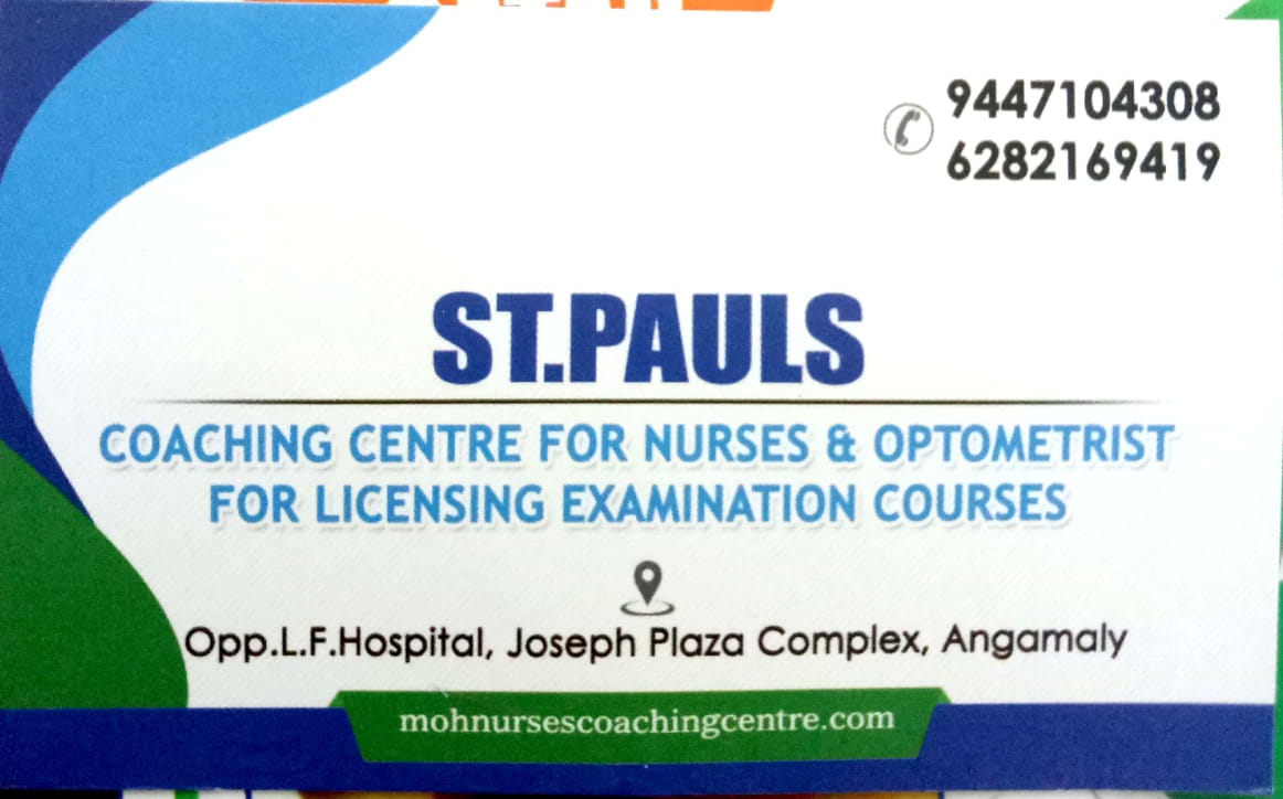 ST. PAULS coaching centre for nurses & optometrist, ENTRANCE COACHING CENTRE,  service in Angamali, Ernakulam