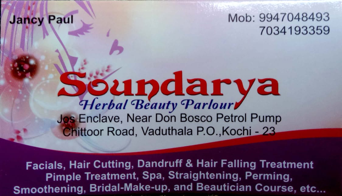 Soundarya herbal beauty parlour, BEAUTY PARLOUR,  service in M G Road, Ernakulam