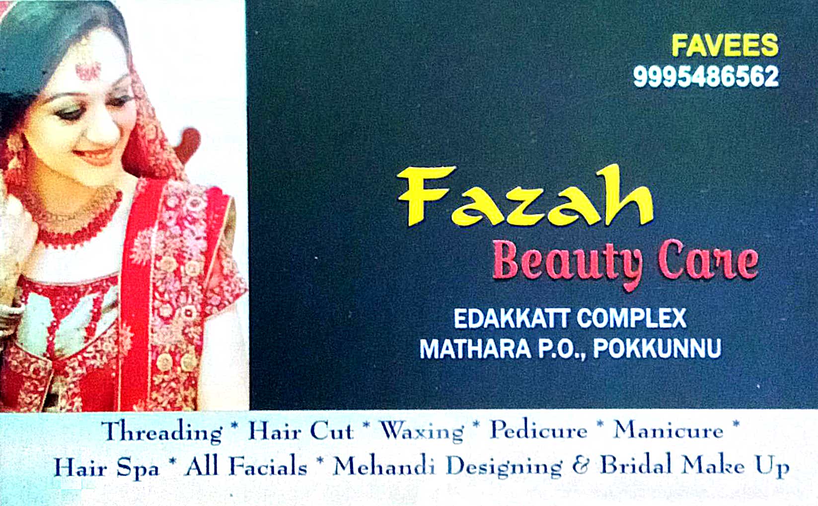FAZAH BEAUTY CARE, BEAUTY PARLOUR,  service in Mathra, Kozhikode