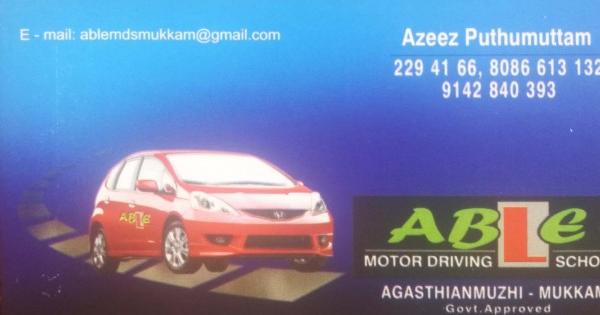 ABLE, DRIVING SCHOOL,  service in Mukkam, Kozhikode