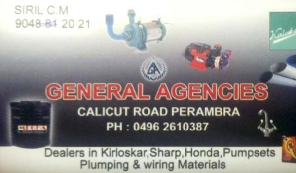 GENERAL AGENCIES, ELECTRICAL / PLUMBING / PUMP SETS,  service in perambra, Kozhikode