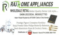 RAJ HOME APPLIANCES WHOLESALE AND RETAIL, CROCKERY SHOP,  service in Kozhikode Town, Kozhikode