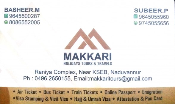 MAKKARI, TOURS & TRAVELS,  service in Naduvannur, Kozhikode