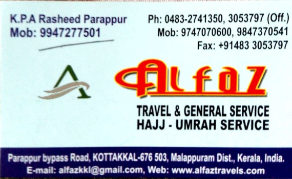 ALFAZ TRAVEL AND GENERAL SERVICE, TOURS & TRAVELS,  service in Kottakkal, Malappuram