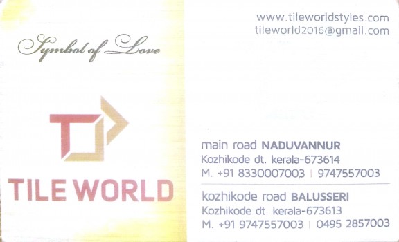 TILE WORLD, TILES AND MARBLES,  service in Naduvannur, Kozhikode