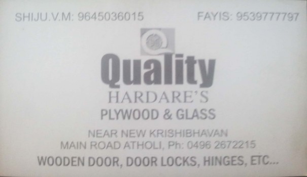 QUALITY HARDWARES, GLASS & PLYWOOD,  service in Atholi, Kozhikode