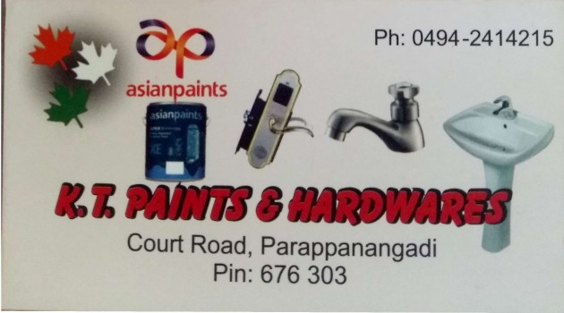 K T PAINTS AND HARDWARES, PAINT SHOP,  service in Parappanangadi, Malappuram