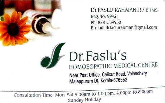 Dr FASLUS HOMEOPATHIC MEDICAL CENTRE, HOMEOPATHY HOSPITAL,  service in Valanchery, Malappuram