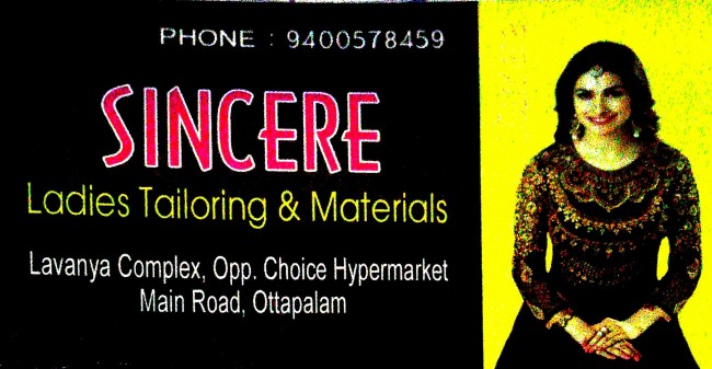 SINCERE, TAILORS,  service in Ottappalam, Palakkad