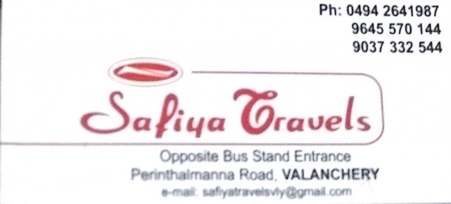 SAFIYA TRAVELS, TOURS & TRAVELS,  service in Valanchery, Malappuram