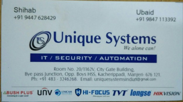 UNIQUE SYSTEMS CCTV, SECURITY SYSTEMS,  service in Manjeri, Malappuram