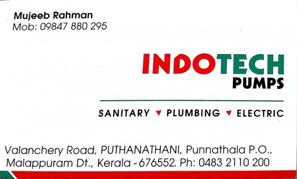 INDOTECH PUMBS, ELECTRICAL / PLUMBING / PUMP SETS,  service in Puthanathani, Malappuram