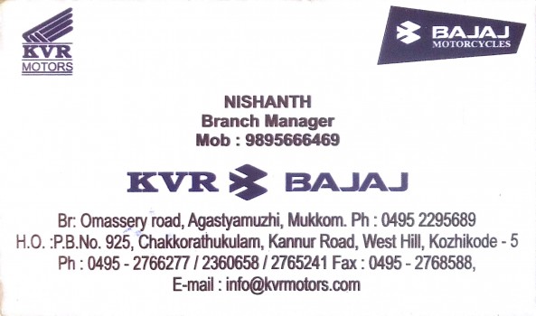 KVR BAJAJ, BIKE SHOWROOM,  service in Mukkam, Kozhikode