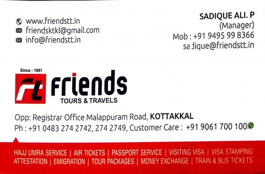 FRIENDS TOURS AND TRAVELS, TOURS & TRAVELS,  service in Kottakkal, Malappuram