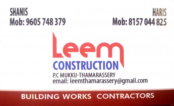 LEEM CONSTRUCTION, CONSTRUCTION,  service in Omassery, Kozhikode