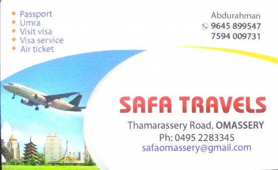 SAFA TRAVELS, TOURS & TRAVELS,  service in Omassery, Kozhikode